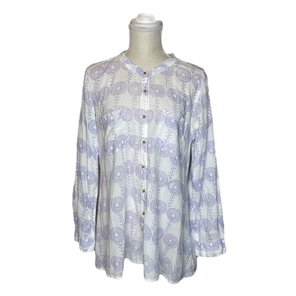 Roberta Roller Rabbit Lightweight 100% Cotton Button Down Patterned Top - Picture 3 of 14